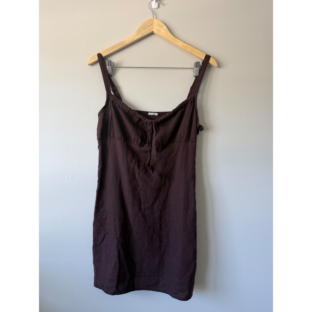 Cotton On Mini Dress S Brown Linen Blend Ruched Tie Front Adjustable‎ Straps